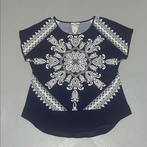 Roz & Ali Patterned Navy Blue Shirt (Women’s 1X)